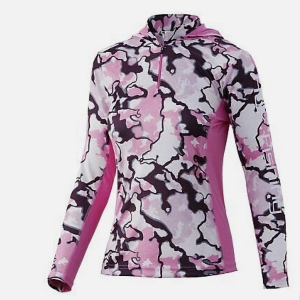 Huk ICON X current camo Hoodie. Pink & Brown Camo Size S